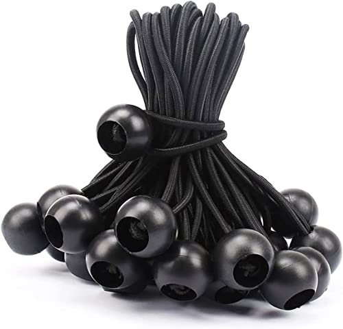 MIVIDE 100pcs Tendeur en Caoutchouc avec Boule, 15cm Tendeur de Bâche, Cordon Elastique avec Boule pour Tentes, Bâche, Affiche, Camping (Noir)