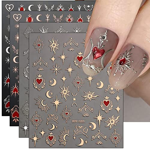 JMEOWIO Nagelsticker Mond Stern 9 Blatt Nail Art Sticker Selbstklebend Nagelaufkleber Sonne Dekoration Nageldesign Zubehör