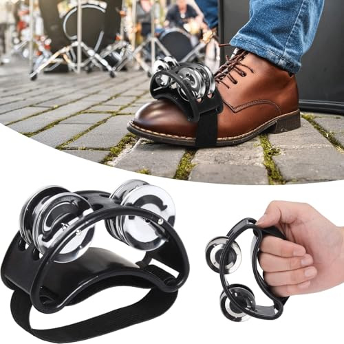 Norhogo Foot Tambourine Percussion Musical Instrument, Foot Tambourine with Stainless Steel Jingles Guitar Players, Musicians, Singers, Music Class, Bands and more, Black