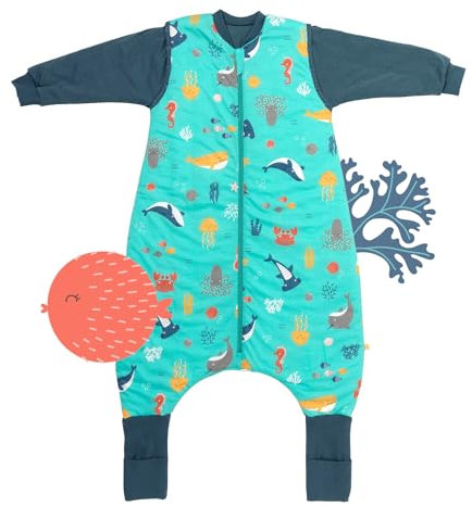 schlummersack Baby Schlafsack mit Füßen und Ärmeln – 1 Tog, 100 cm für Körpergröße 100-110 cm – Atmungsaktiv, verlängerbare Bündchen, Anti-Rutsch, Oeko-Tex zertifiziert, Meerestiere-Design