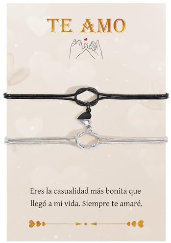 SUNSH Regalos San Valentin Hombre Mujer - 2PCS Pulsera Mujer Pulsera Parejas, Regalo Marido Esposa Novio Novia - Regalos Navidad Aniversario Cumpleaños, Pulseras Magnética Parejas-Negro Plata