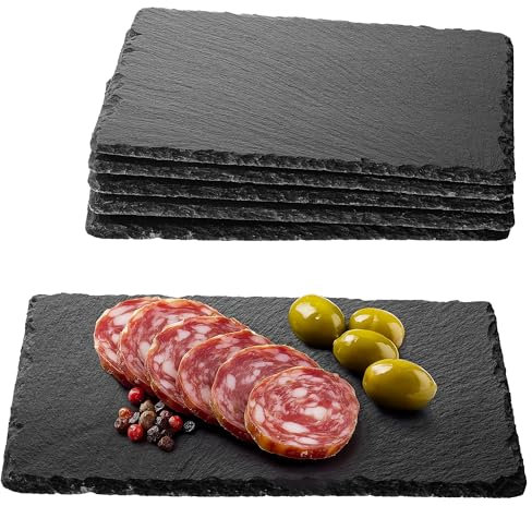 Navaris 6x Plato llano de pizarra natural - Bandejas para servir alimentos quesos aperitivos tapas sushi - Tablas rectangulares de piedra 23 x 15 cm