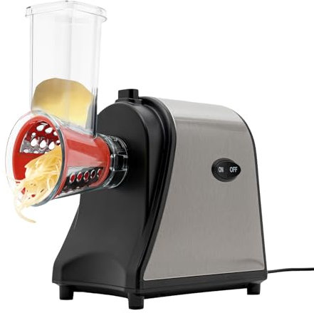 Grattugia elettrica per formaggio, 1000 W, robot da cucina per grattugiare fine e grossolana, tagliare e tritare frutta e verdura con 5 coni