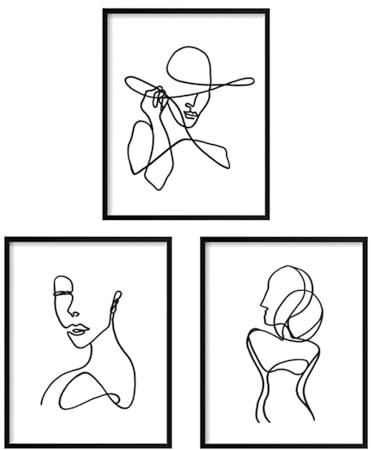 3Pcs Poster Minimalist Line Art Prints Abstract Line Wall Artwork Art Poster Waterproof Black White Face Drawing Paintings Picture Hanging Kit Birthday Gifts for Bedroom Living Room, 8 x 10 Inch