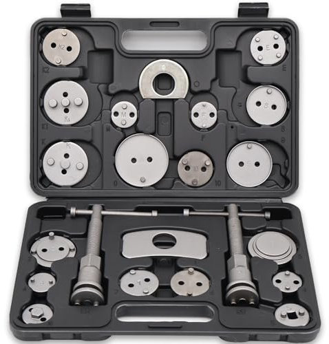 DASBSTE 23-Piece Universal Brake Piston Reset Set - Professional Brake Piston Reset Tool for Brake Caliper & Brake Cylinder - Car Brake Piston Tool with Left & Right Thread (Black)