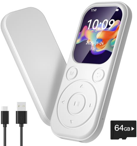 Olycism 64GB Reproductor MP3 Bluetooth 2,01 Pulgadas Reproductor MP3 Mini con Pantalla de ultraalta definición Sonido HiFi Batería de 300mAh Radio FM Grabación de Voz para Deporte Viajes