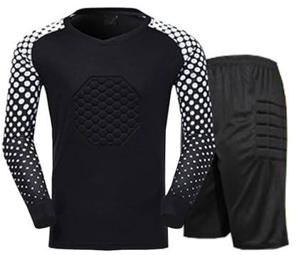 Riismen Maglietta da Calcio per Bambini Completo da Portiere Abbigliamento Sportivo per Ragazzi Set di Maglietta Compressiva con Pantaloncini Allenamento Sportivo Nero 8-9 Anni