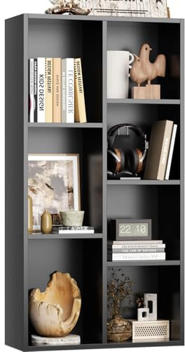 iSunirm Estantería Abierta Librería de 7 Cubos,Estante de Oficina para Oficina, Sala de Estar Moderno 48 x 24 x 106 cm,Negro