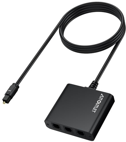 AUTOUTLET Optisk splitter 1 i 3 aluminiumutgångar 1 x 3 SPDIF Toslink med 1 m optisk kabel - optisk ljudkabel för TV, PS4, PS5, Xbox, DVD, Soundbar