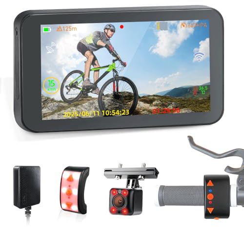 VSYSTO Cykelspegel, cykelbackkamera med 4,5-tums HD-skärm, WIFI bilkamera cykel, mörkerseende, registrering av vägmätarstativ, hastighet, kalorier, för mountainbike, vägcykel och elcykel
