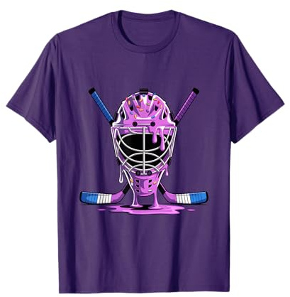Casco Morado Hockey Helado Goteo Niños Hockey sobre Hielo Camiseta