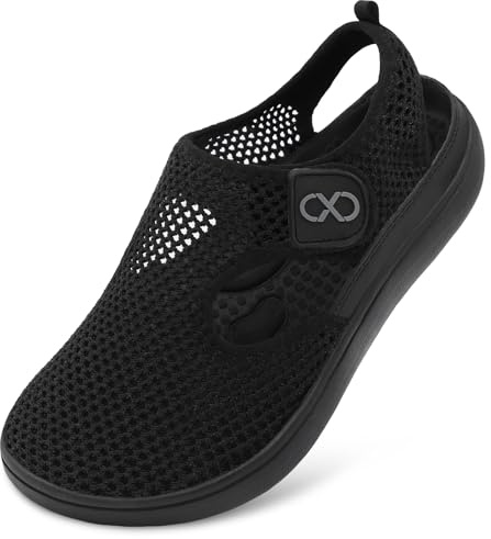 JOINFREE Womens Sandals Wide Fit Walking Trainers Mesh Breathable Zero Drop Barefoot Adjustable Summer Holiday Shoes Closed Toe for Beach Garden Travel Daily Wear Anti-Slip Black