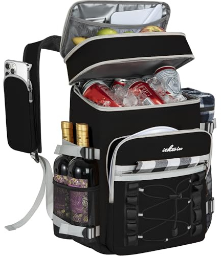 30L 40-Can Cooler Picnic Backpack Cool Bag, Portable Soft Food Cooler Box | Insulated Leakproof Waterproof Cooler Backpack, Picnic Lunch Box for Outdoor Camping Hiking BBQ Beach