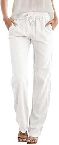 Friptspyg Pantalones para Mujer con Bolsillos Pantalones Casuales de Verano Elásticos Palazzo Ligeros