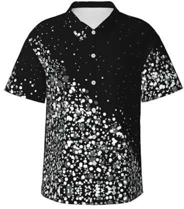 RRhgipp svart vit glitter Hawaiiansk skjorta för män strand semester sommar kortärmad button down herrskjortor ledig