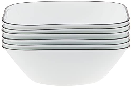 Corelle Square Simple Lines Cereal Bowls 22oz, Pack of 6, White,1107745