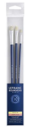 Lefranc Bourgeois Set de 3 pinceles de Cerda - Gama Calidad Fine, Mango Largo (Lengua de gato Nº4/8/12)