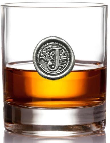 English Pewter Company 11oz Whisky Glass Tumbler with Monogram Initial - Personalised Gift with Your Choice of Initial (J) [MON110]