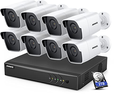 ANNKE 8 Channel 8 Camera Security System H.265+ DVR Recorder with 2TB HDD and 8X 5MP(2560TVL) Outdoor CCTV Bullet Cameras, IP67 Weatherproof,100ft Night Vision, Email Alert, Remote Access