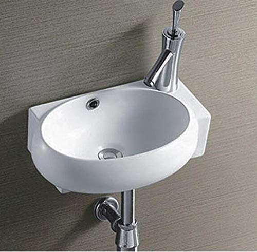 1 lavabo de cerámica pequeño, blanco, montaje en pared, ovalado, cerámica, aprox. 34,5 x 28 x 14 cm