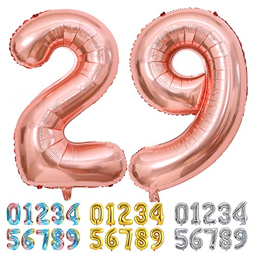 Ponmoo Foil Balloon Number 29/92 Rosegold, Giant Numbers 0 1 2 3 4 5 6 7 8 9 10-19 20-29 30-39 40-49 50-60-70-80-90-100, Large Balloons for Wedding Anniversary Birthday Party Decoration