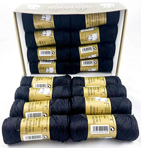 ▷ Pack de 16 Zepelines de algodón perlé 100% egipcio mercerizado para tejer labores de ganchillo o punto con un acabado elegante. (16 Zepelines N5, Negro)