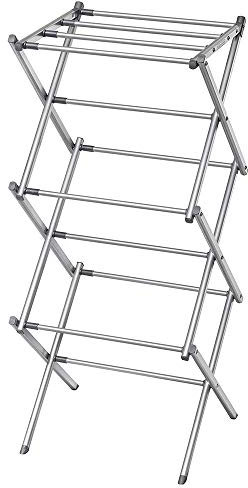 Crystals 3 Tier Heavy Duty Folding Space Saving Telescopic Airer, Indoor Outdoor Clothes Dryer Rack White/Grey