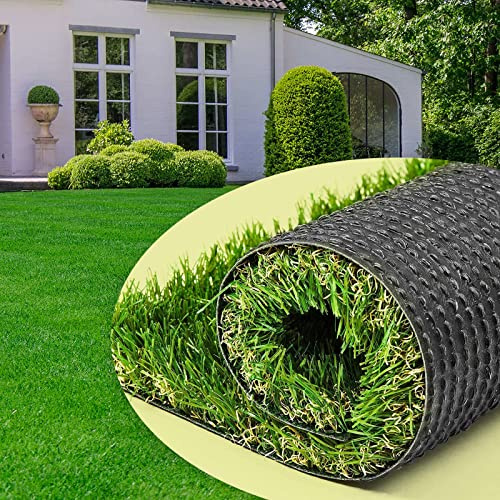 AYOHA Gazon artificiel réaliste de 1,2 x 1,8 m, hauteur des poils de 3,5 cm, fausse pelouse, paysage pour zone d'animaux domestiques, terrain de jeu, piscine, arrière-cour, terrasse, balcon, trous de