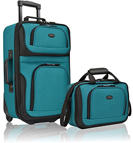 U.S. Traveler Rio Lightweight Softside Rolling Carry-on Suitcase, 2-Wheel Set, Teal