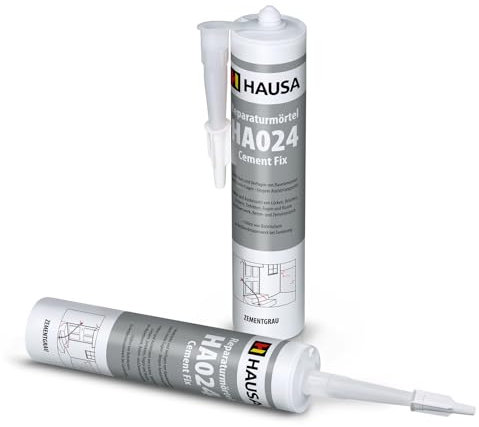 HAUSA Reparatur-Mörtel Cement Fix HA024 2x 310ml zementgrau gebrauchsfertiger Fugenmörtel zum Verfugen Füllen Ausbessern von Fugen Brüchen Rissen, Express Zement für Innen & Außen, Dichtmasse