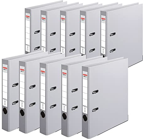 herlitz Ordner A4 maX.file protect +, A4, 5 cm Rückenbreite, Grau, Kunststoffbeschichtung, Einsteckrückenschild, Kantenschutz innen und außen, 10 Stück