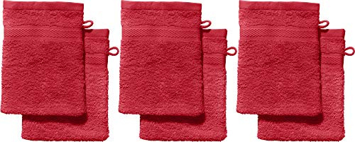 REDBEST Waschhandschuhe, Waschlappen 6er-Pack Chicago rot Größe 15x21 cm - saugstark, strapazierfähig, ideal für Reisen, Sport (weitere Farben)