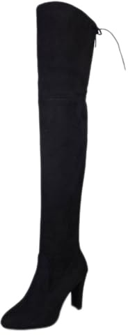ticticlily Stivali Donna Overknee Tacchi Alti al Ginocchio Stivali Alti Camoscio Calda Stivali Invernali Stivali Lunghi Elastico Comodi con Tacco a Blocco A Nero 40 EU