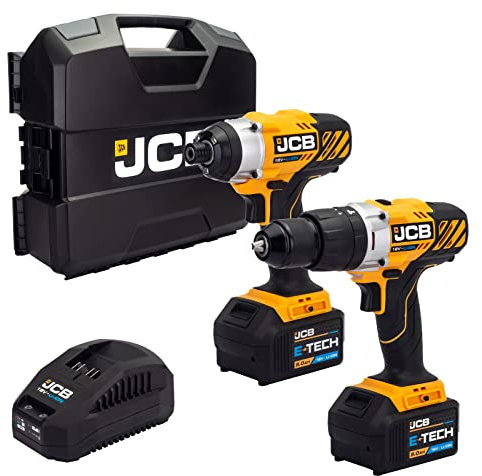 JCB 18V Cordless Combi Drill & Impact Driver, 2X 5.0Ah Battery, Fast Charger, Power Tool Case, 3 Year Warranty