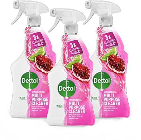 Dettol Antibacterial Multipurpose Cleaning Spray | Removes Grease & Burnt On Food, Pomegranate Scent, 1 Litre (Pack of 3)