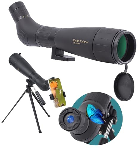 Fetch Falcon FMC BAK4 HD Spotting Scope(2023 Terza Generazione Zoom Angeled Eyepiece Waterproof Long Range Spotting) con treppiede in metallo, supporto per smartphone progettato e borsa per il