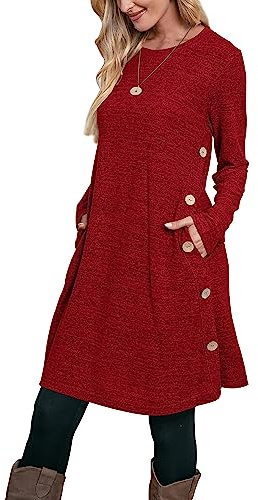 Aokosor Jumper Dress for Women Long Sleeve Dress Ladies Button Tunic Dress with Pockets