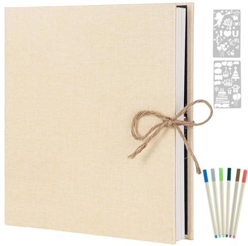AIOR Self-Adhesive Photo Album Gluing and for DIY Large Linen Photo Albums Retro Scrapbook 60 White Pages Birthday, 33 x 32 cm (White)