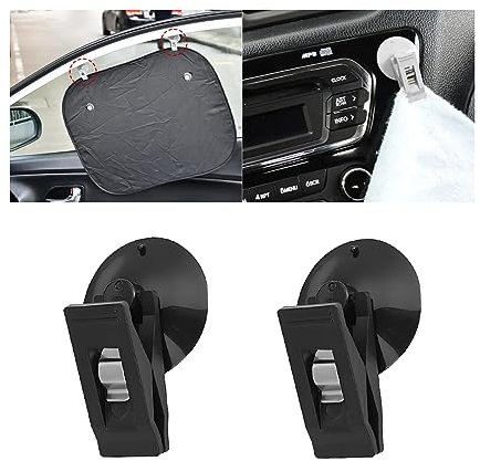JNNJ 4 Piezas Ventosa Clips Coche, Clip con Ventosa Pinza De Plástico, Clips Ventosa para Ventana De Coche, Pinza Reutilizable para Ventana Coche, Puerta De Oficina, Nevera, Baño, Cocina(Negro)