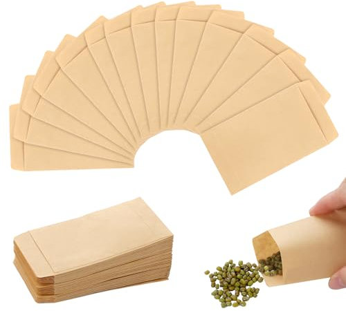 150 Stück Papiertüten Klein, 6 x 10 cm Samentütchen Minitüten Kleine Papiertüten zum Befüllen Adventskalender Flachbeutel Mini Kraftpapiertüten für Samen Münzen Weihnachten (Braun)