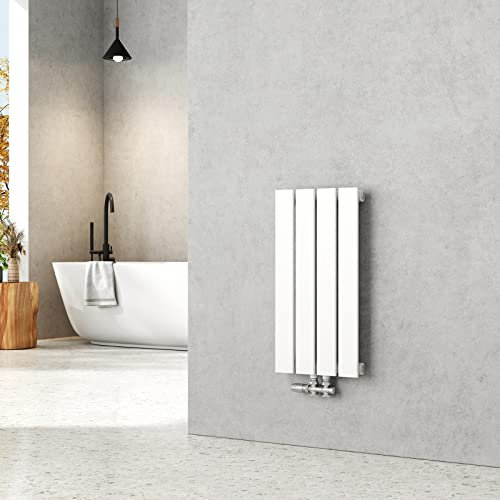 EMKE Radiador de agua caliente 60x30 cm, Radiador plano de solo capa con conexión central, Diseño montaje vertical en pared, Blanco