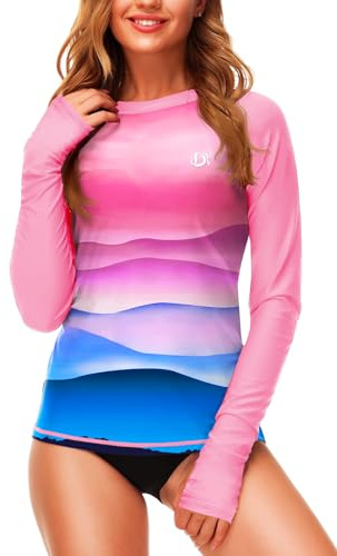 Deerose Womens Gradient Rash Guard SPF UV Protective Swimwear Shirt Long Sleeve Water Swim Jacket XL