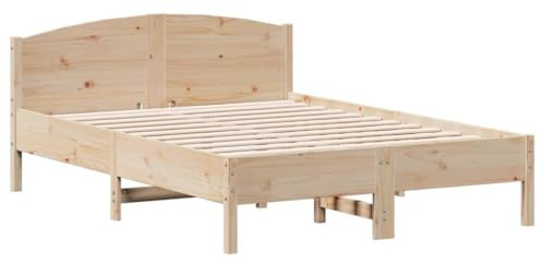 vidaXL Cadre de Lit avec Tête de Lit, Lit Double avec Sommier à Lattes, Lit Adulte, Meuble de Chambre, Moderne, 140x190 cm Bois de Pin Massif