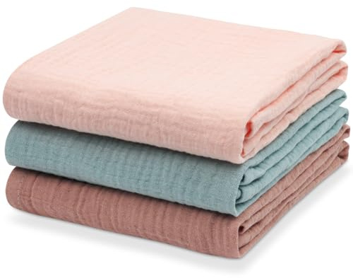 Aolso Baby Muslin Squares, 3pcs Baby Blankets, Warm and Cosy Cotton, Breathable and Skin-Friendly Swaddle Wrap for Infant (60 x 60 cm)