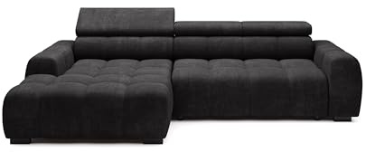 DomiMeble DomoHome Ecksofa OMBO – Modernes stilvolles Eckcouch, Verstellbarer Sitz, Ohne Schlaffunktion, Hochwertiger Eden-Stoff, Linkes Layout, Maße: 285x168x97 cm, Farbe: SCHWARZ