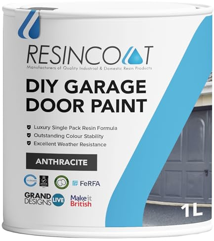 Resincoat Garage Door Paint, Quick Drying Metal Paint, Suitable for UPVC, Metal, Aluminium & Wood, Exterior & Interior, Tough Weather Protection, Rust Resistant, UK Manufactured, 1L (Anthracite)