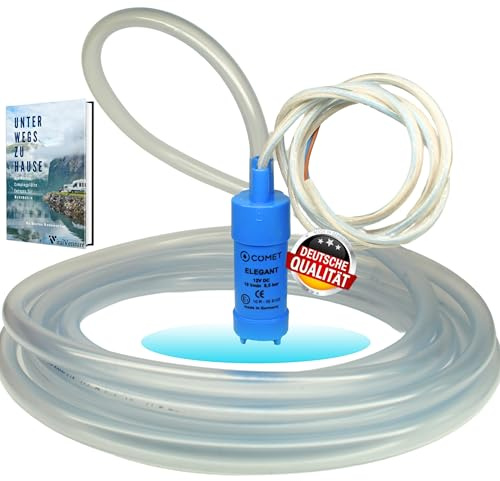 Comet Elegant Wasserpumpe 12V mit 5m trinkwasserschlauch Set - Inkl Camping Ebook, für Camping, Boote, Wohnwagen,10 l/min. 0,5 bar, Pumpe Wasser, mini tauchpumpe, wasserpumpe wohnwagen, Tauchpumpe 12V