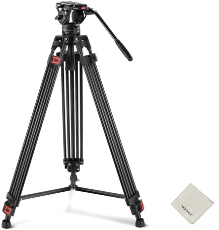 NEEWER 74 Videostativ mit Fluidkopf & Dämpfungsregelung, Aluminium Heavy Duty Kamerastativ Professional mit QR Platte für DSLR Camcorder für Videoaufnahmen, Reinigungstuch, Max Last 17,6 lbs, TP74