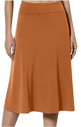Women's Knee Length Skirt Elasticated High Waisted Midi Skirts Ladies Elegant Casual Basic Skirt Autumn Summer Solid Color Comfy Lounge Long Skirts