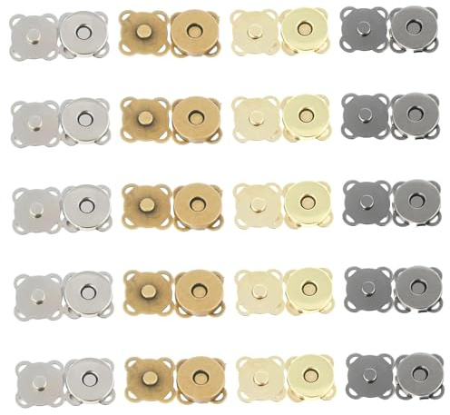 Snaps magnéticos de 20 piezas, 4 colores Botones Snap para suministros de costura Reemplazo de botones magnéticos de aleación para costura, artesanía, bolsas, ropa, de cuero